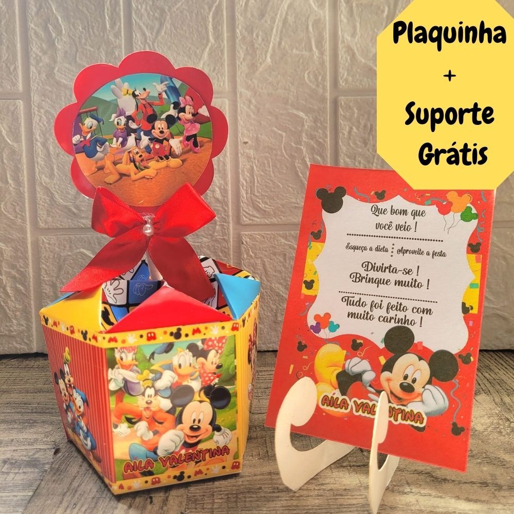 Centro de Mesa A Turma do Mickey + Plaquinha Cachepô p/Festa Arranjo Enfeite Personalizado