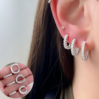 Brincos triplos femininos em prata 925 com zircônias Hipoalergênico em Oferta na Shopee