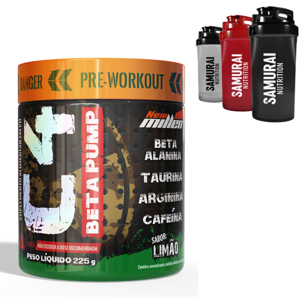 Kit Pré Treino C4 Beta Pump 225G New Millen + Coqueteleira 600ML Samurai Nutrition