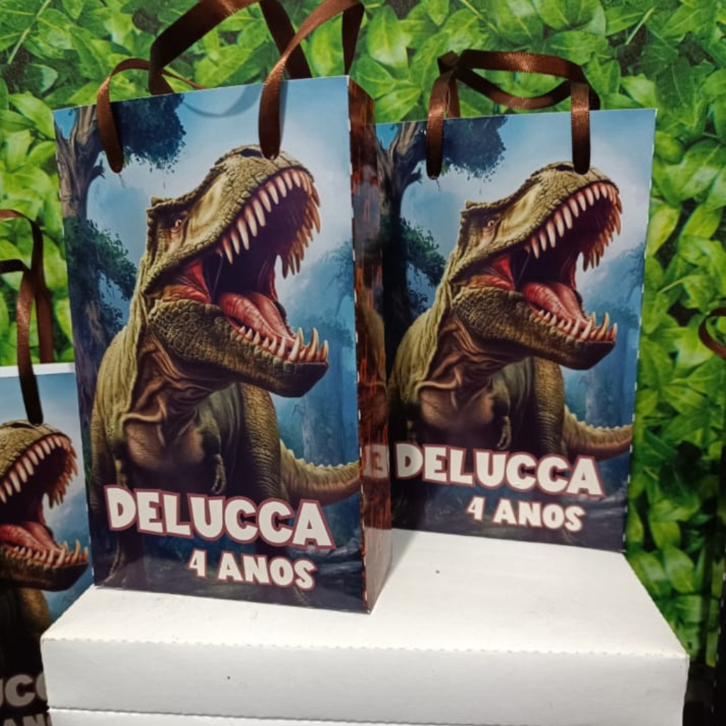Sacolinha lembrancinha personalizada tema dinossauros para festa infantil PEGUE E MONTE