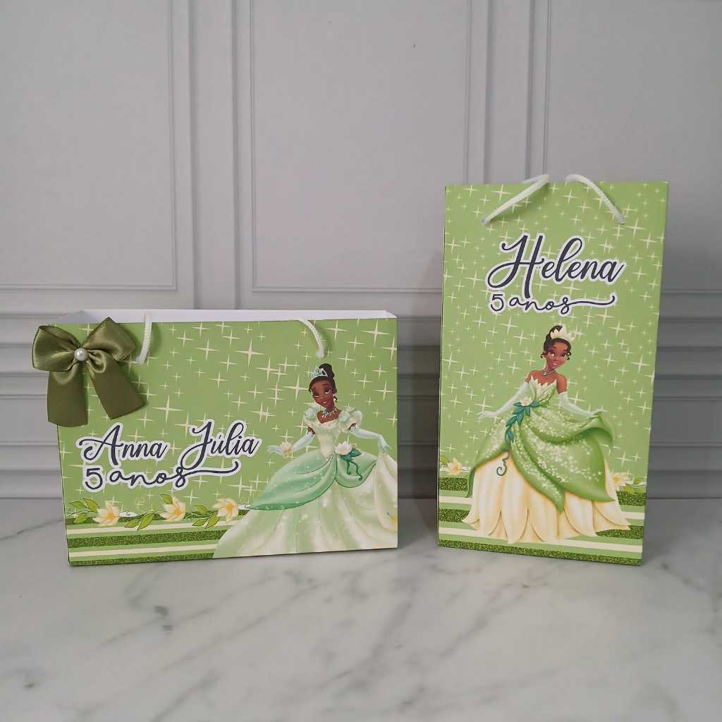 Sacolinha Personalizada Princesa Tiana Maleta Pegue e Monte Lembrancinha Festa Aniversário
