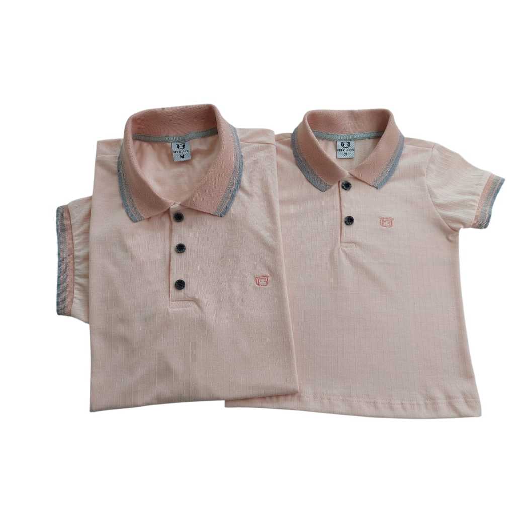 Kit tal pai tal filho camisa polo rosé jacquard 2 peças