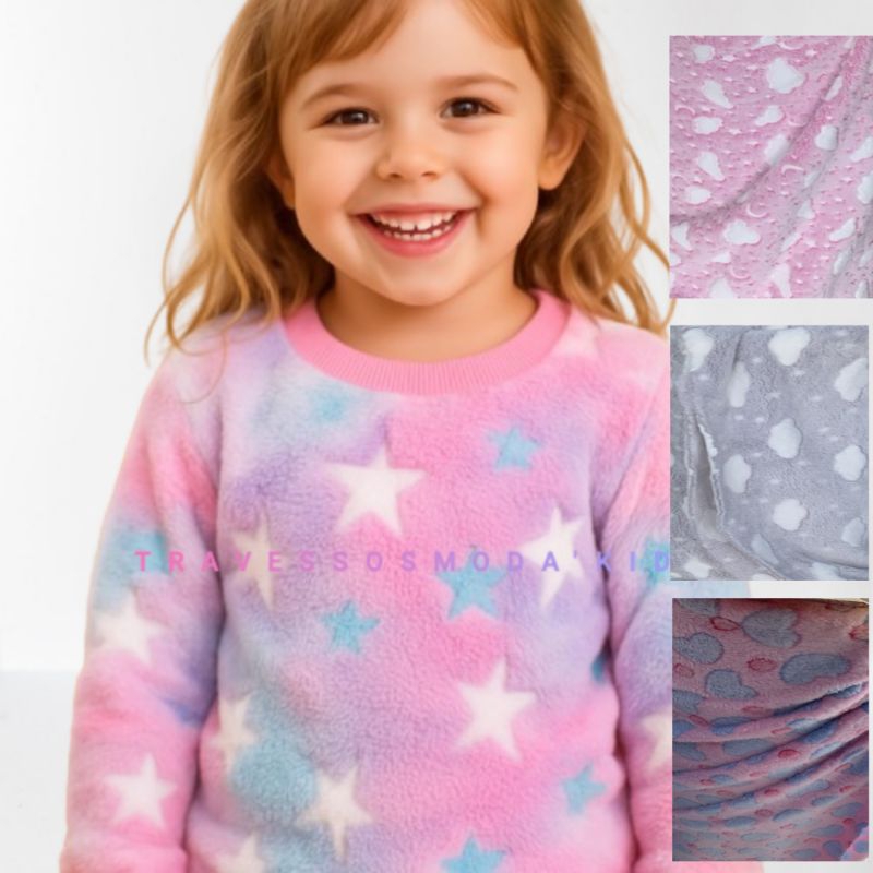 Casaco de Frio Infantil Teddy Menina – Blusa de Manga longa Flecee Quentinha | Casaco Peluciado de Inverno Mantinha.