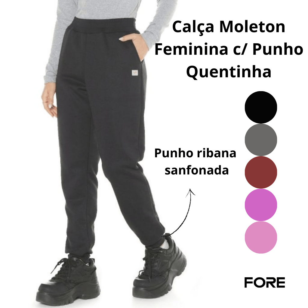 CALÇA FEMININA DE MOLETOM COM PUNHO CONFORTÁVEL E QUENTINHA 271475-A