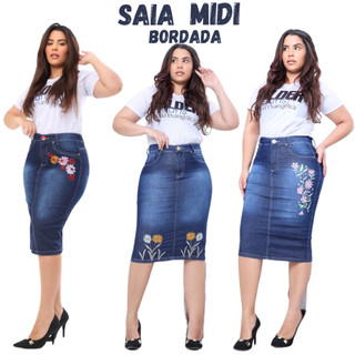 Kit 3 Saia Midi Bordada,Saias Bordadas,Saias Evangelica,Saias Midi