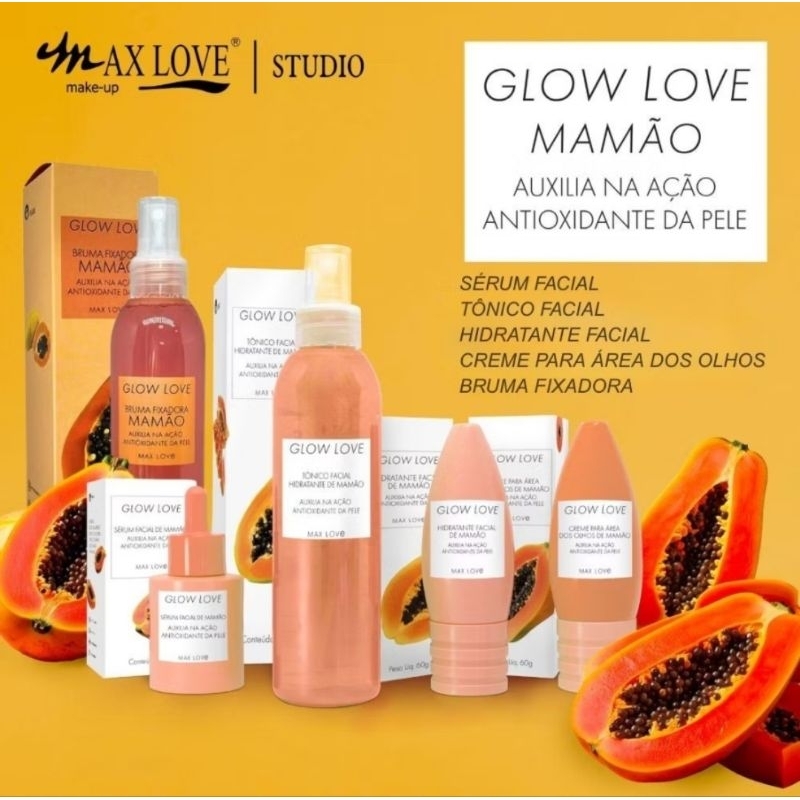 KIT SKINCARE COMBO 5 ITENS GLOW LOVE MAMÃO BOX MAX LOVE