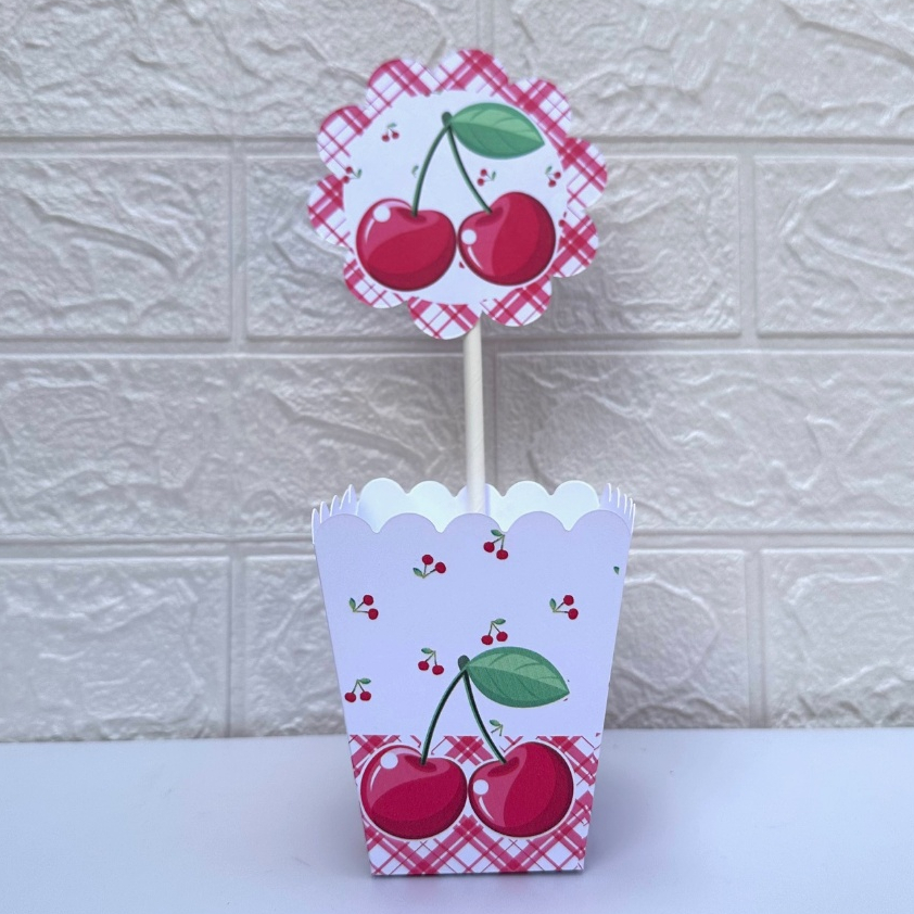 Pegue e Monte - Centro de Mesa cachepô para decoração de festas tema Cerejinha - Lembracinhas de festas Cerejinha