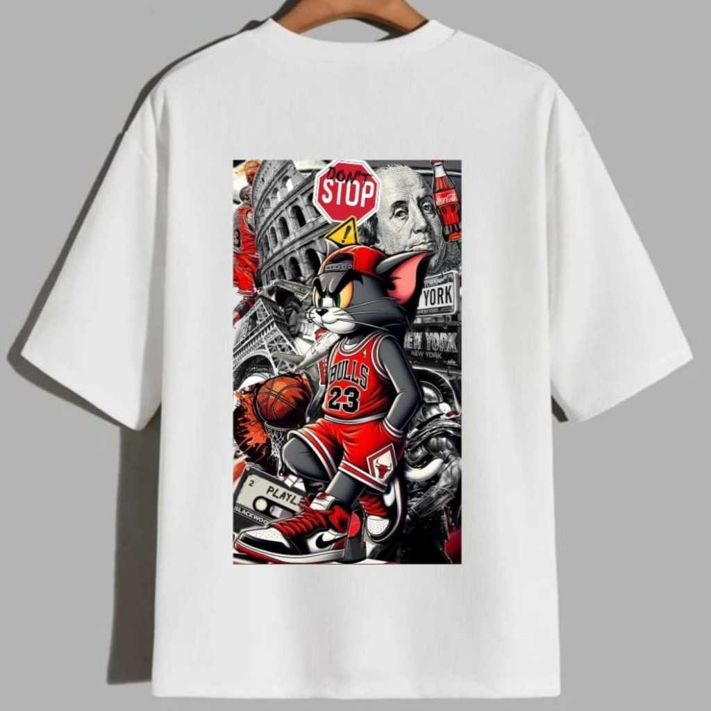 Camiseta Masculina Tom e Jerry Rato e Gato Basquete Blusa Moda Urbana  Algodão Estampada Streetwear