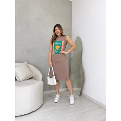 Vestido Curto camisetao inspirado em estampas tropicais