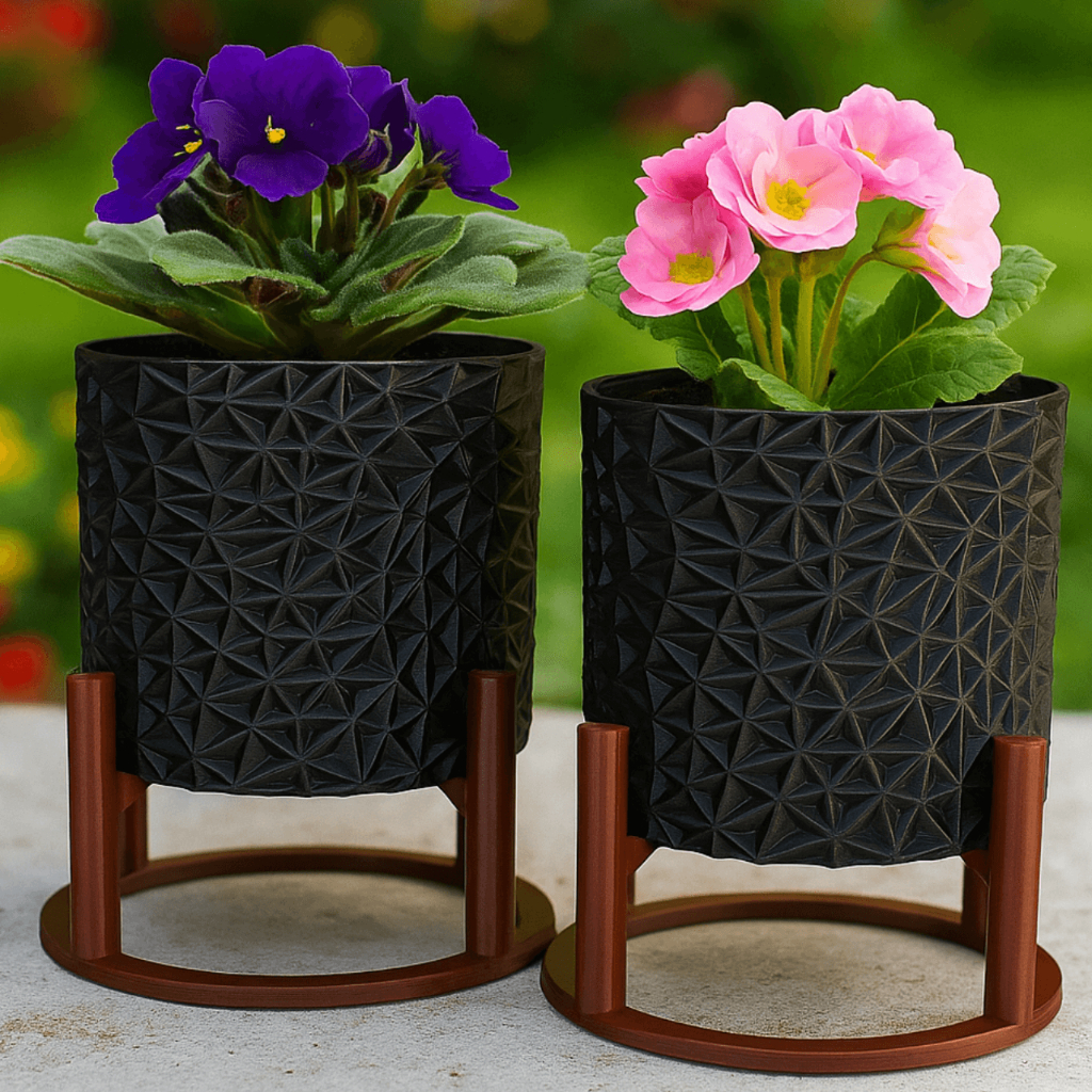Kit 2 Vasos Decorativos com Suporte Vaso Cachepot para Suculentas e Cactos