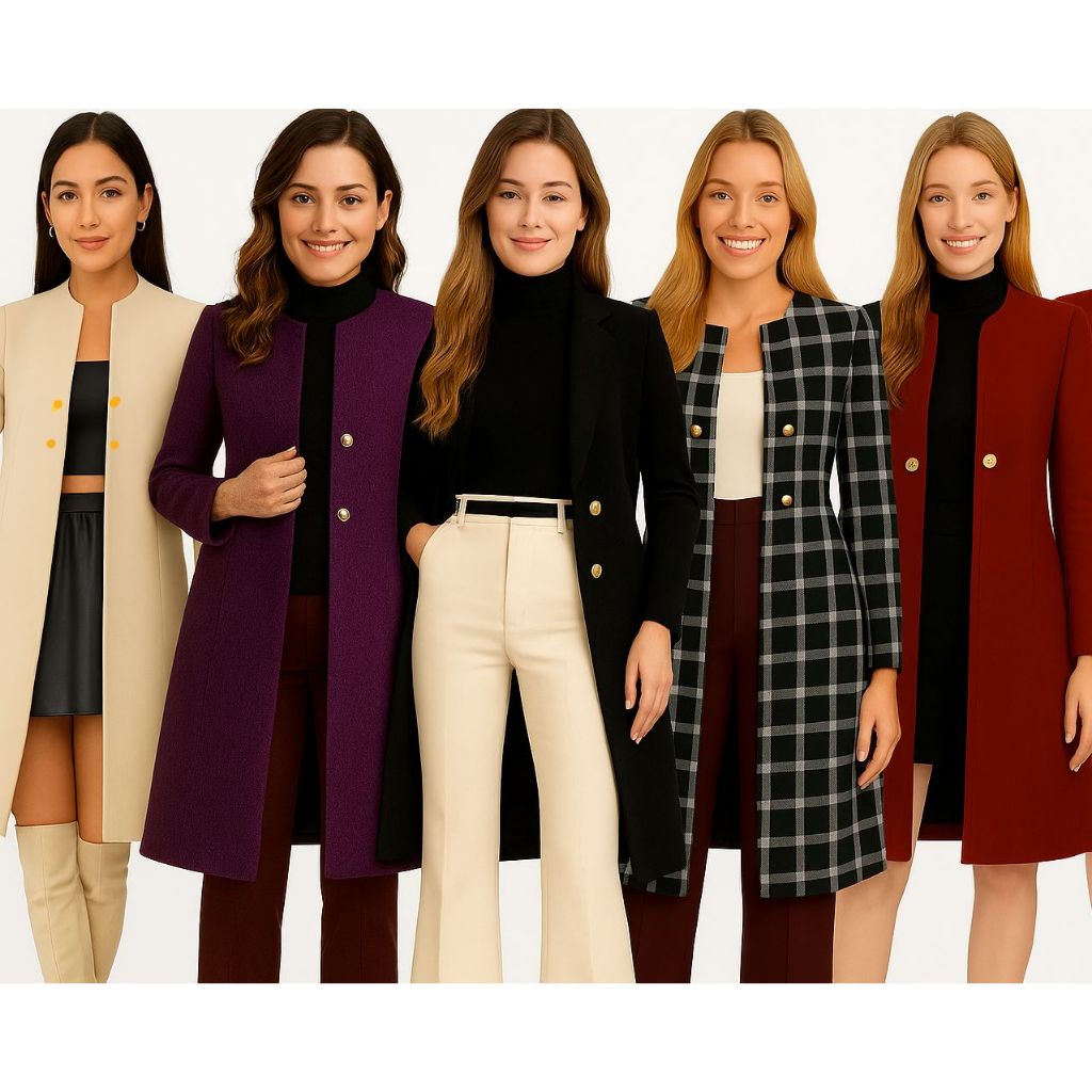 Sobretudo Feminino Social Plus Size Casaco Aberto na Frente Roupa de inverno preto Xadrez Estilo Cardigã Casual Elegante