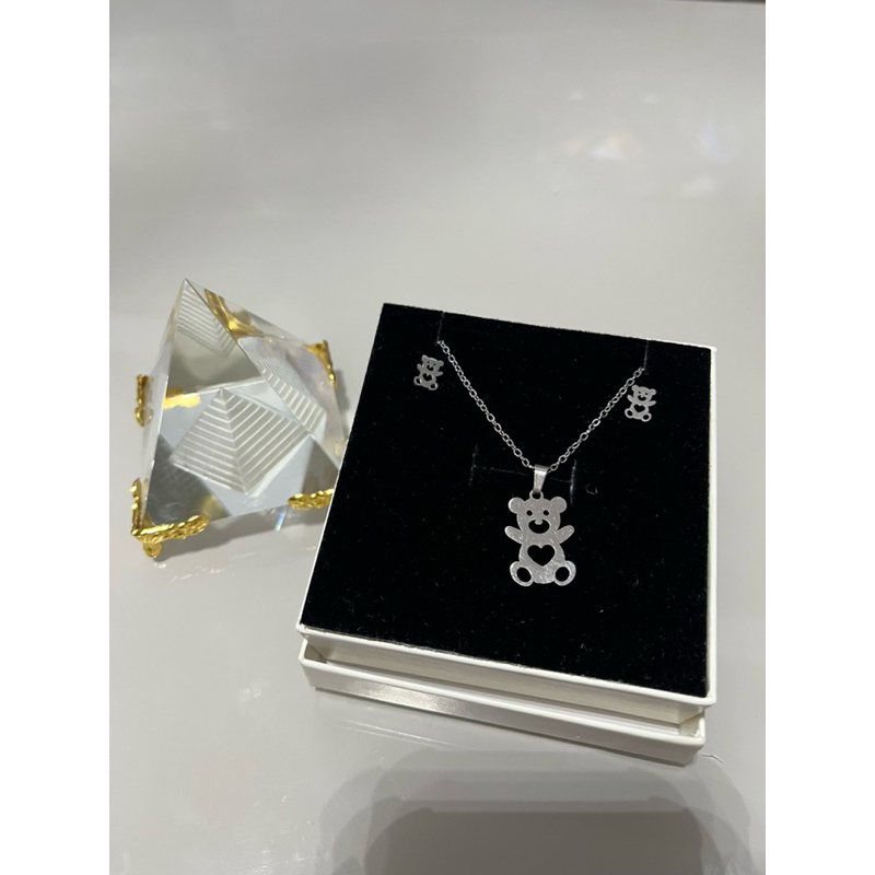 Kit Colar e Brincos Feminino – Aço Inoxidável Antialérgico -urso