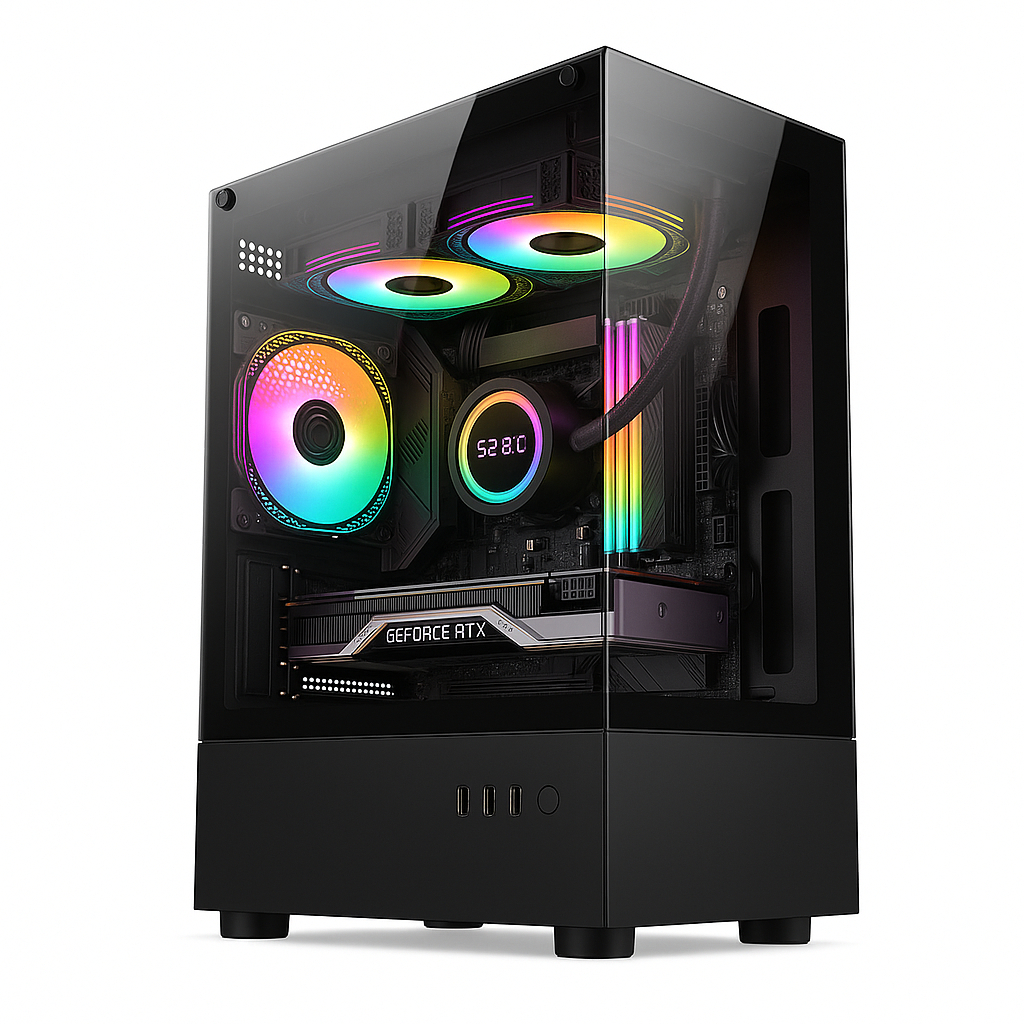 Gabinete Gamer Hit Preto ( Não Acompanha Fans ) Lateral em Vidro e chapa 3mm - Bluecase