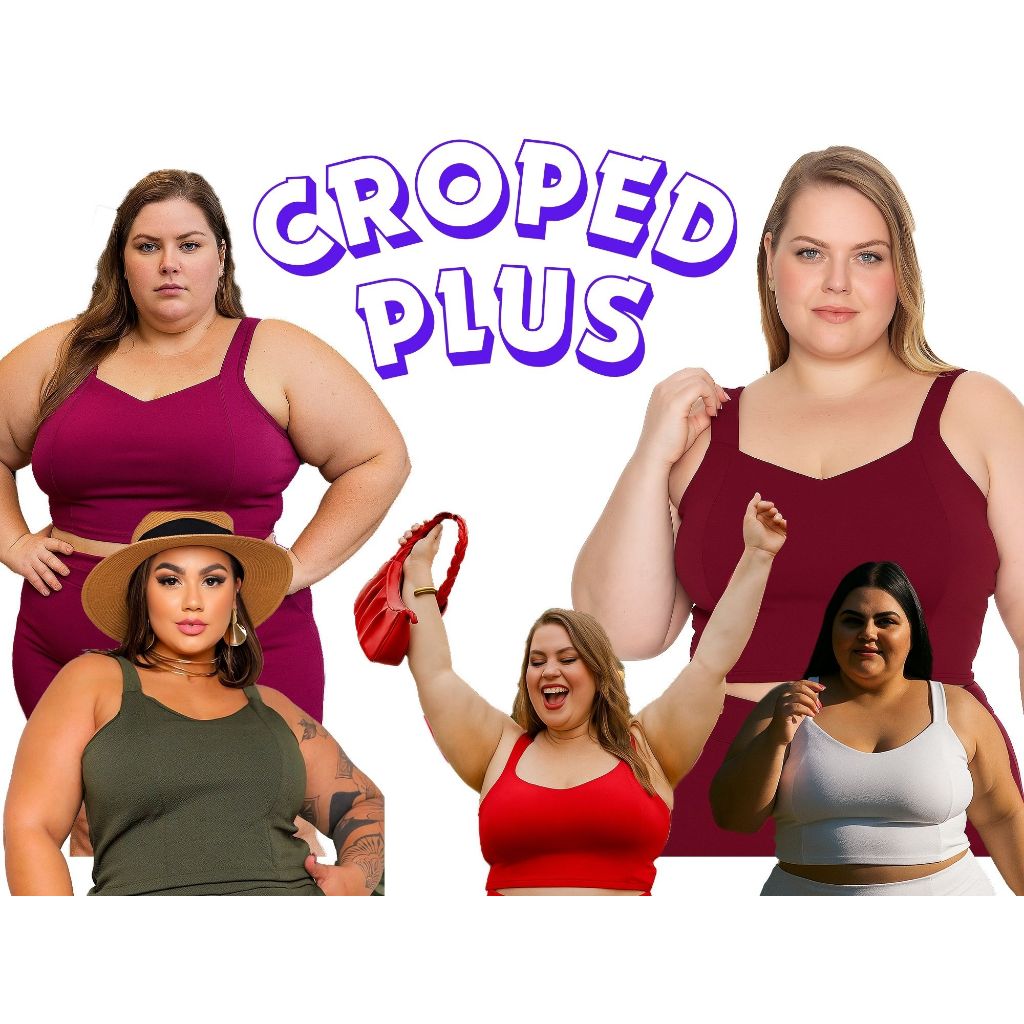 Blusa Top Cropped Feminino Plus Size Malha Reforçados 46-54 Promoção em Oferta na Shopee