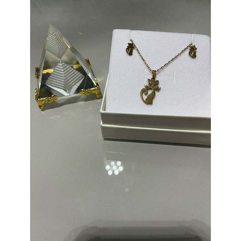Kit Colar e Brincos Feminino – Aço Inoxidável Antialérgico dourado - gatinho