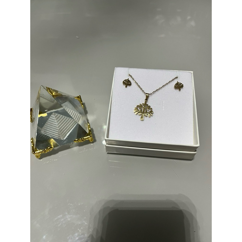 Kit Colar e Brincos Feminino – Aço Inoxidável Antialérgico dourado - árvore