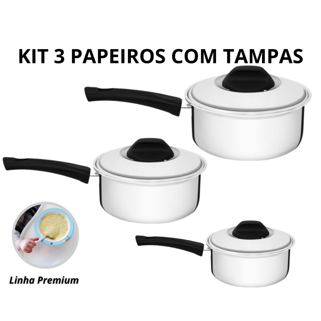 KIT 3 Panelas Papeiros com Tampa de Alumínio Premium - N° 14 - 16 - 18 - ALUMIC em Oferta na Shopee