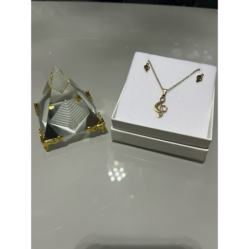 Kit Colar e Brincos Feminino – Aço Inoxidável Antialérgico dourado - nota musical