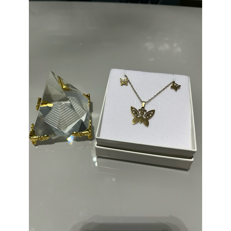 Kit Colar e Brincos Feminino – Aço Inoxidável Antialérgico dourado - borboleta