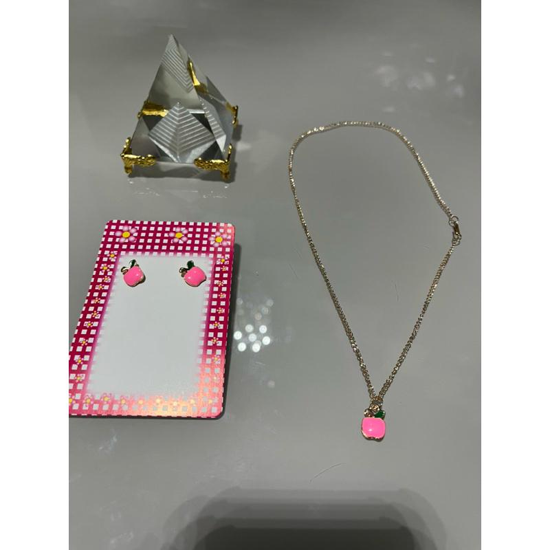 Conjunto Infantil/Juvenil com Colar e Brinco - maçã rosa