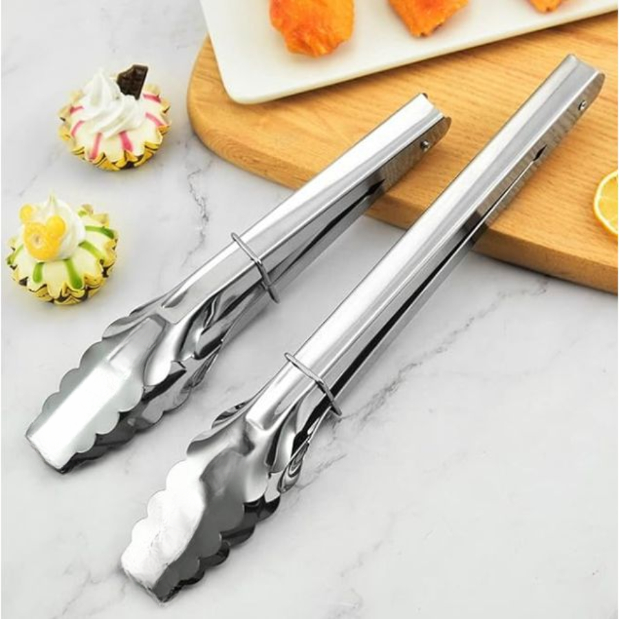 Pegador de Alimentos Multiuso Inox Longo 29 cm  para Salada Carne em Aço Inox