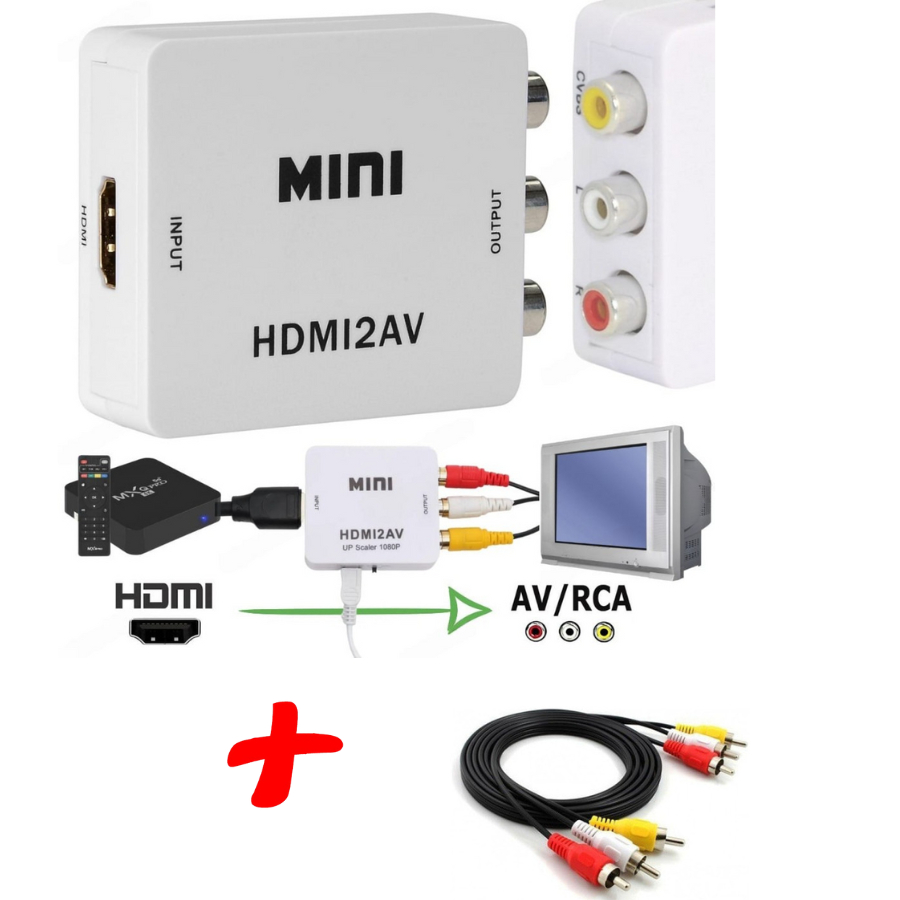 kit Adaptador Conversor 1080p Hdmi P/ Vídeo Composto Av Rca + Cabo RCA