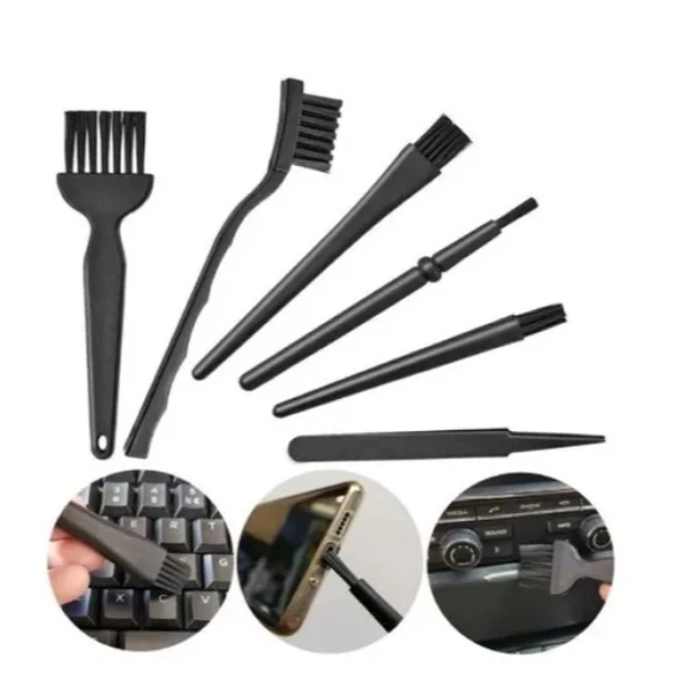 Kit Escova e Pincel Antiestático 6 em 1 p/ Limpeza de Placas, Eletrônicos, Teclado Impressoras Carro