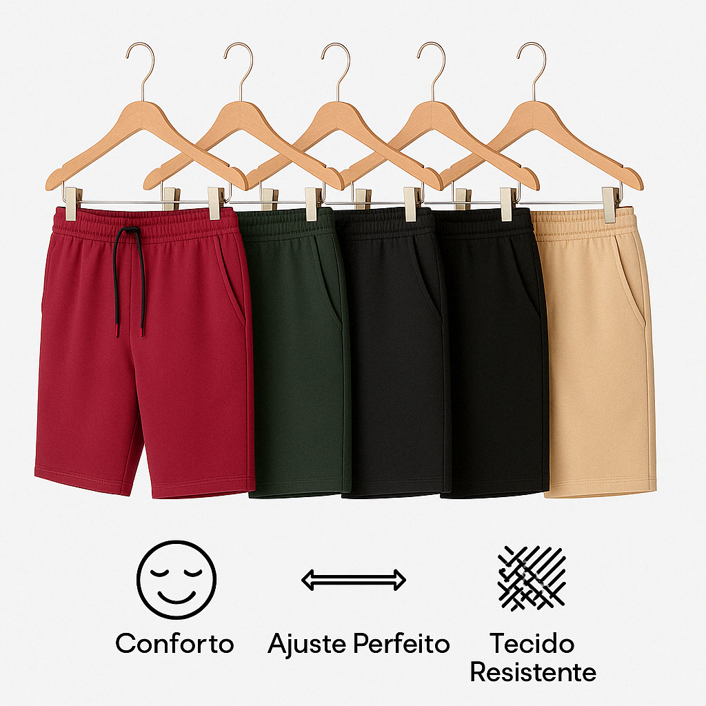 Kit 5 Bermudas Moletom Masculina Academia do P ao GG