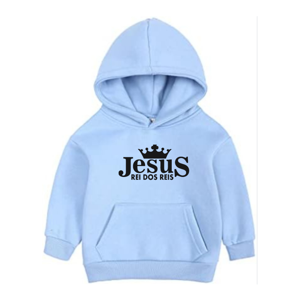 Moletom Infantil Jesus Blusa Canguru Frio Básico Casaco Feminino Masculino Flanelado Algodão
