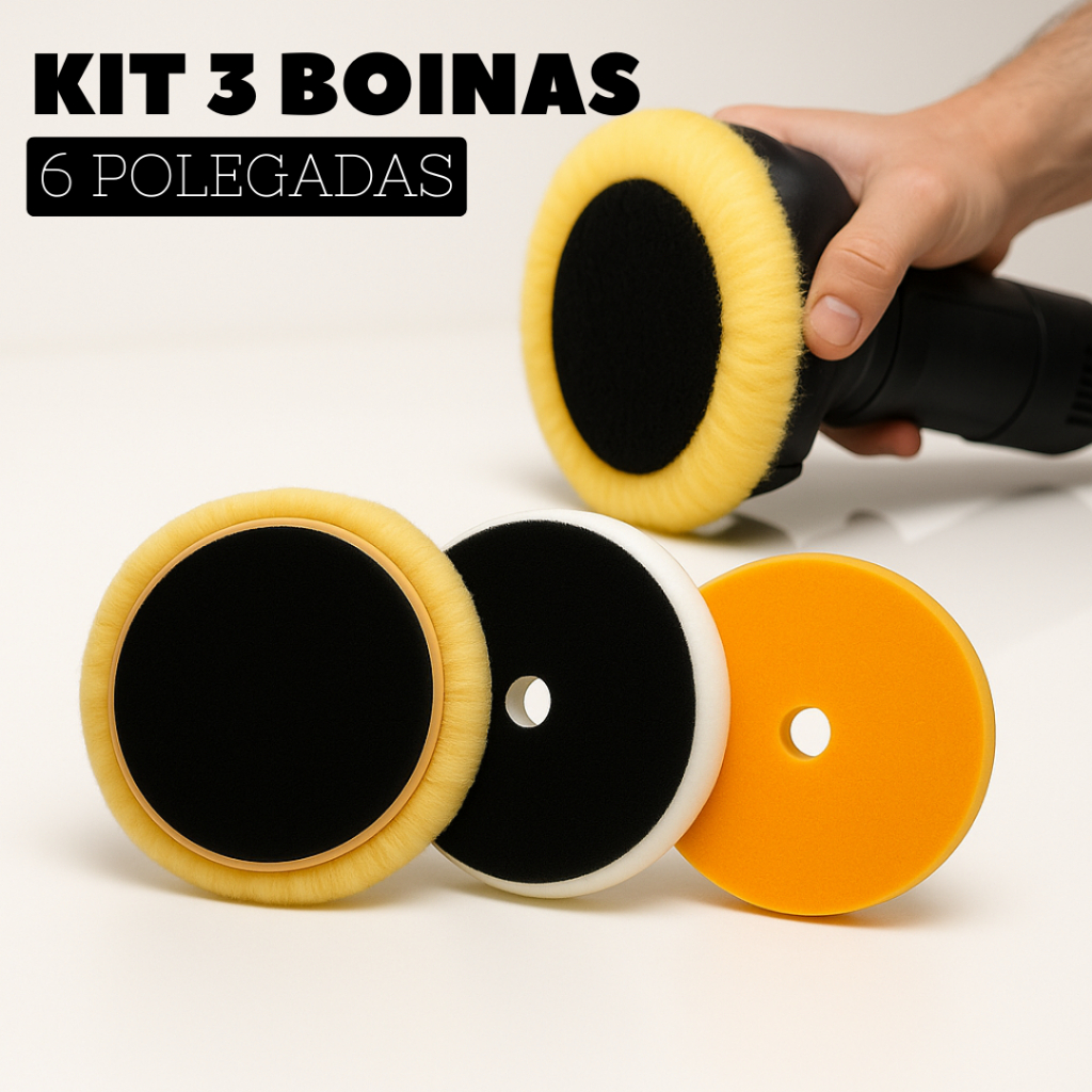 Kit 3 Boinas  Lã Espuma Interface + Corte Refino Lustro Polimento 6″ Polegadas