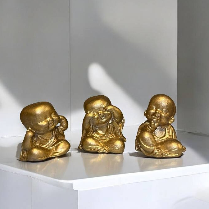 Trio Budinha grande Cego Surdo Mudo Prosperidade - Decoração Sala Casa Quarto Moderna Luxo