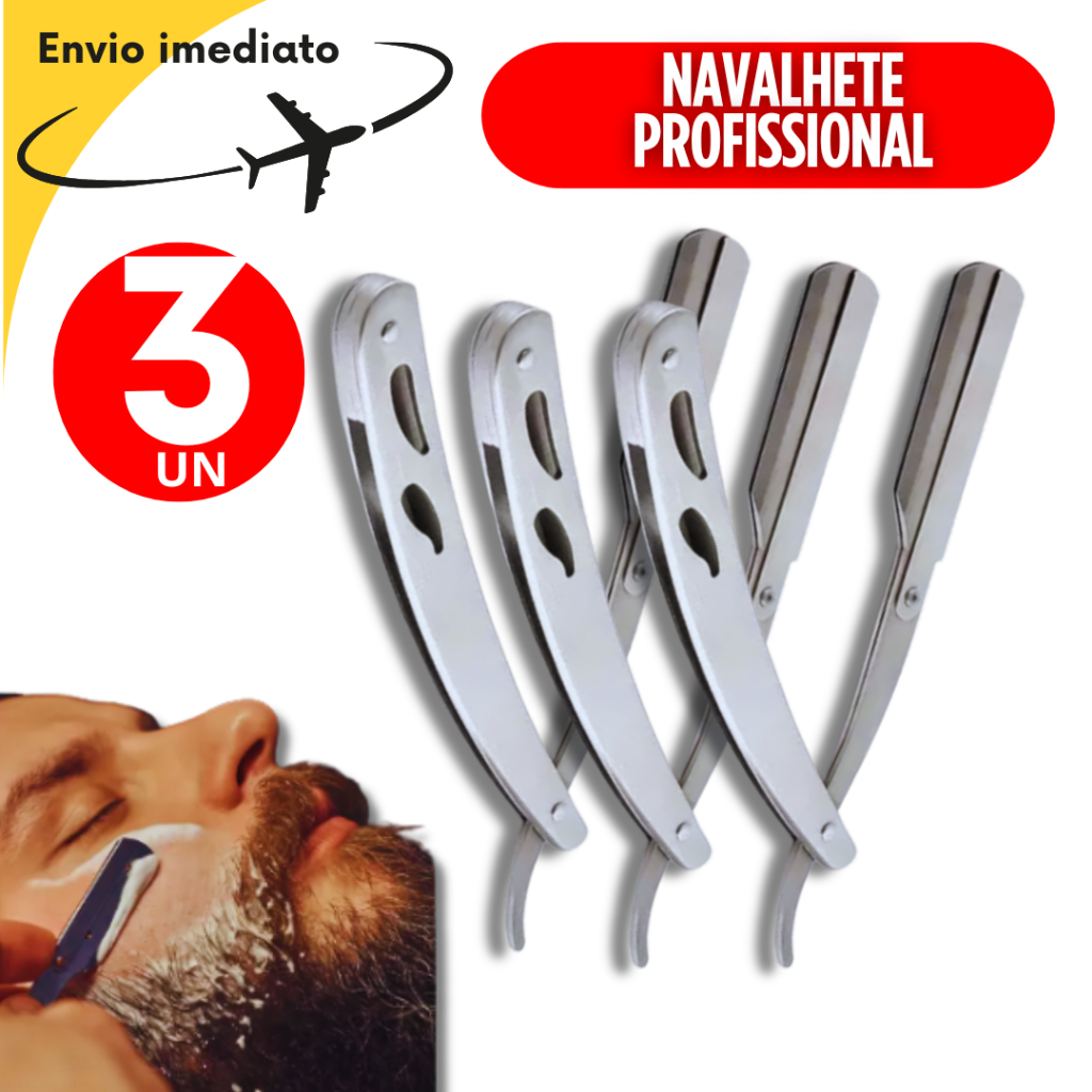 Combo 03 Navalhas Navalhete Aço Inox Profissional para Barbear Corte de Cabelo Corte Afiado Metal Barbearia Cabeleireiro