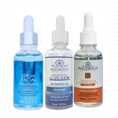 Kit Sérum Acido Hialurônico, Clareador e Vitamina C da Phallebauty