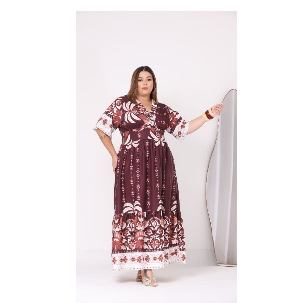 Vestido Longo Plus size com elastex na costa fresco e confortável — imagem 2 de 2