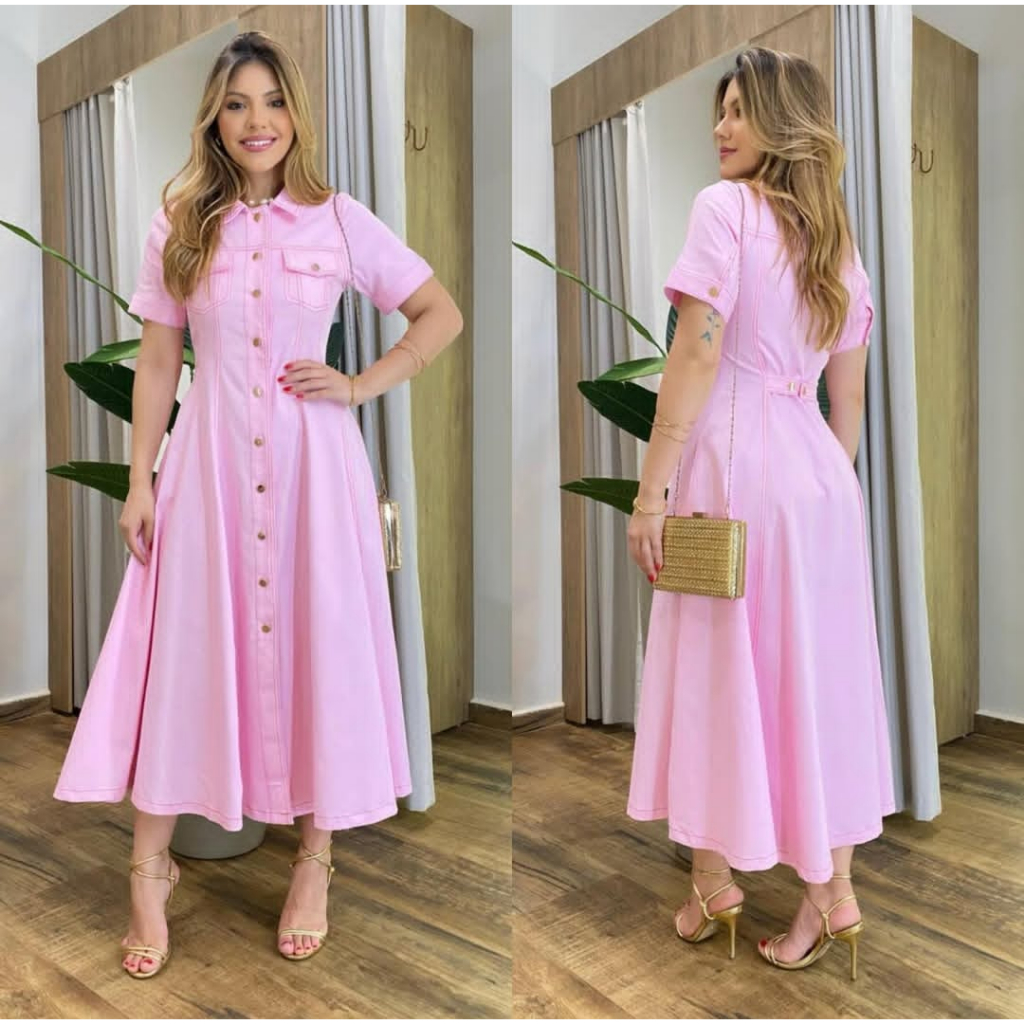 VESTIDO MIDI EM ALFAIATARIA ELEGANTE FESTAS IGREJA EVENTOS DIA A DIA em Oferta na Shopee