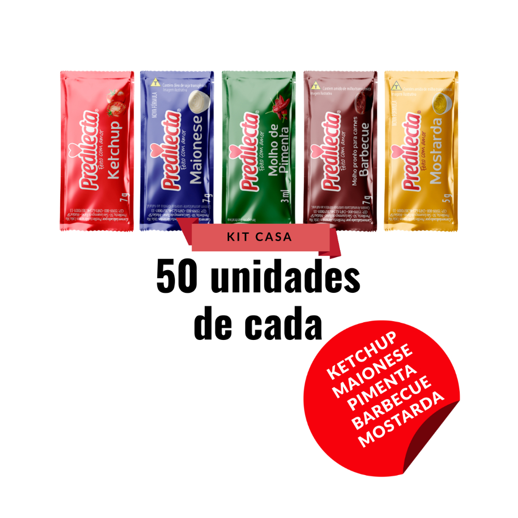 Kit 50 Sache Ketchup Maionese Pimenta Barbecue Mostarda