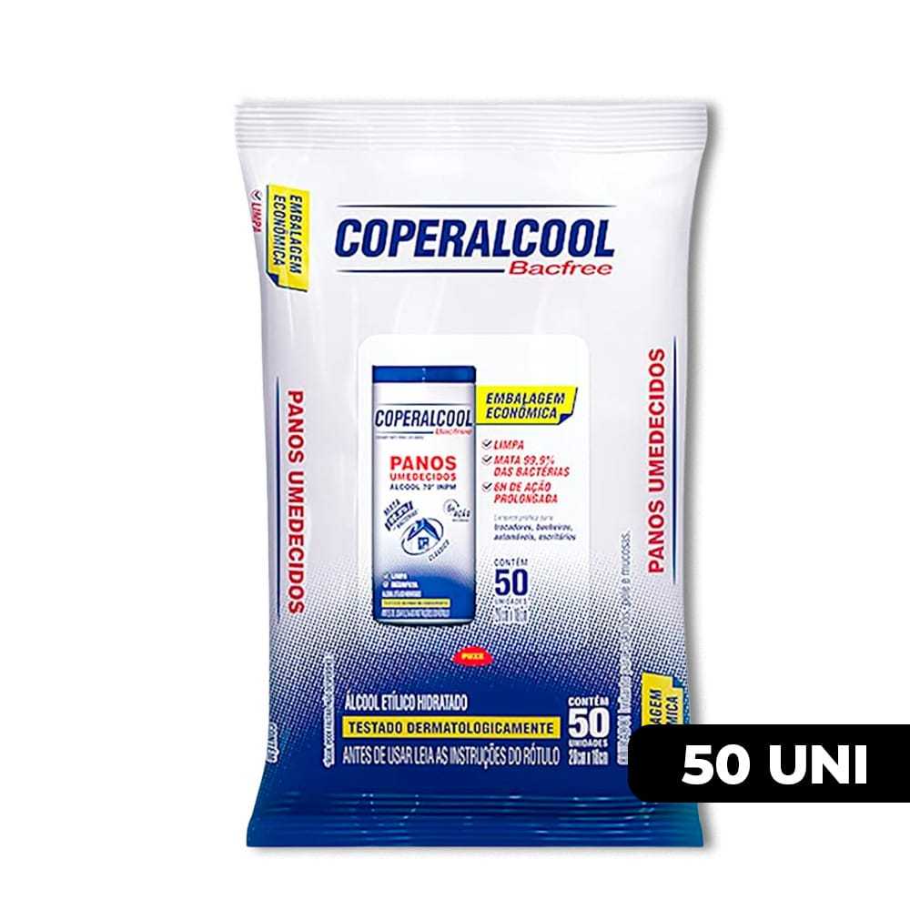 Lenços Pano Umedecido Álcool Coperalcool Backfree com 50uni levar na Bolsa