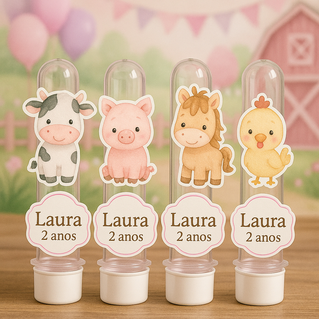 Apliques para  tubetes fazendinha personalizados –nome e idade –decoração festa infantil -Lembrancinhas festa em Oferta na Shopee