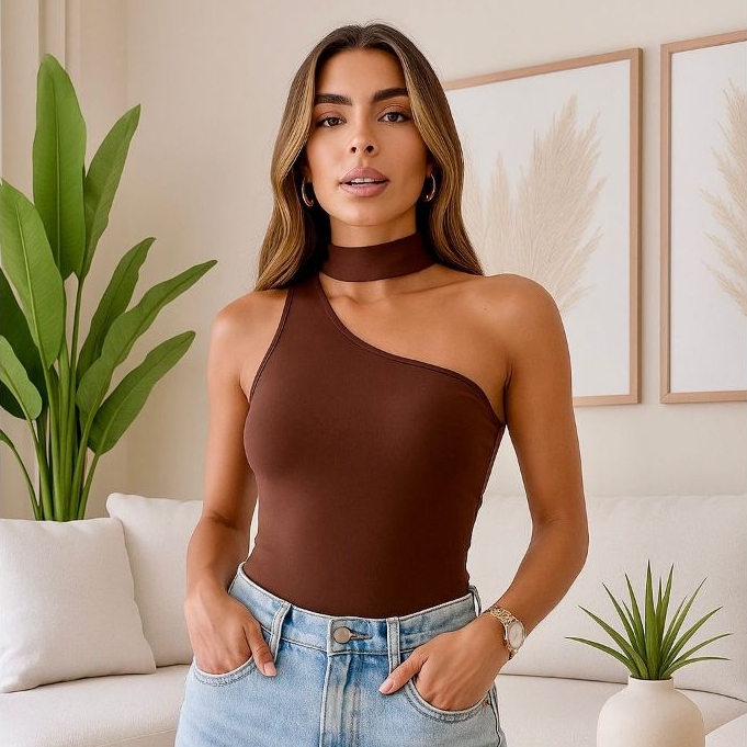 Blusa Feminina Nula Manga Gola Colar Choker Suplex Premium Elegante Básica Mula Manca em Oferta na Shopee