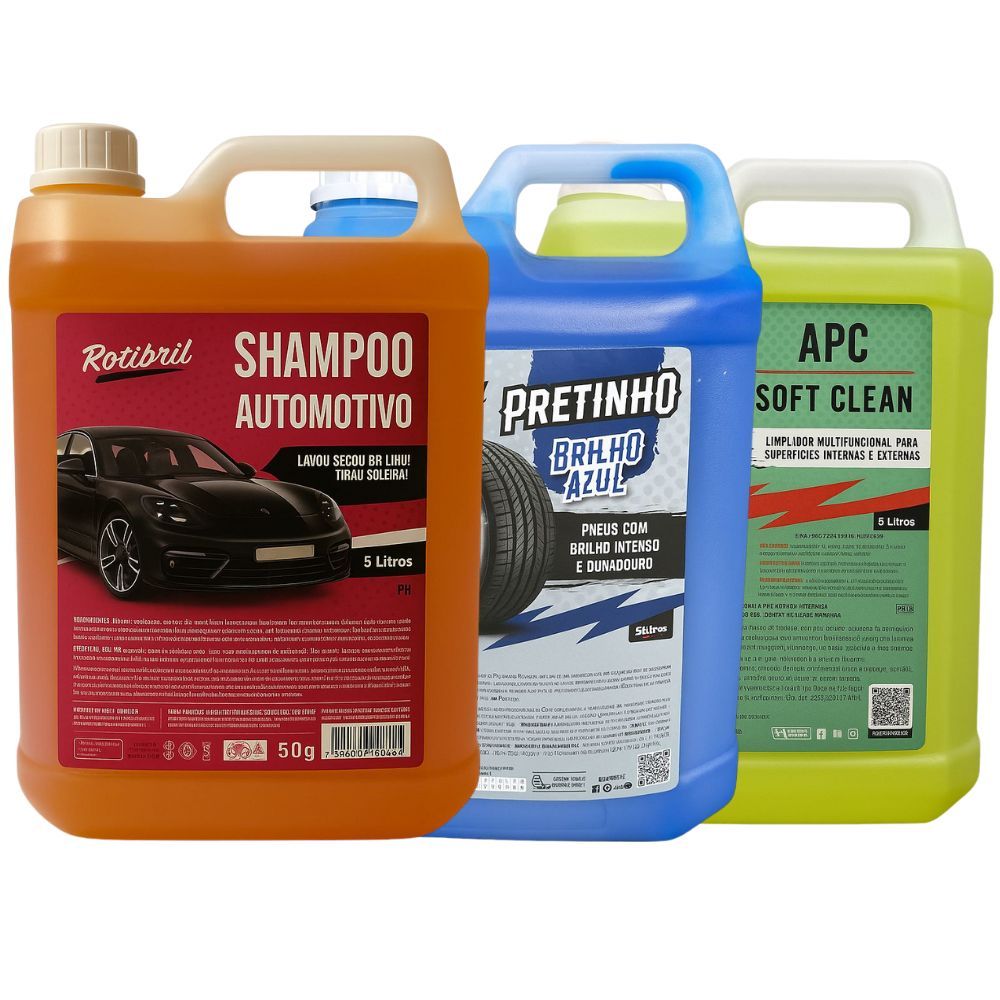 Kit Shampoo + Pretinho + Apc Limpador Universal 5L Kit lava Rápido concentrado 5 Litros