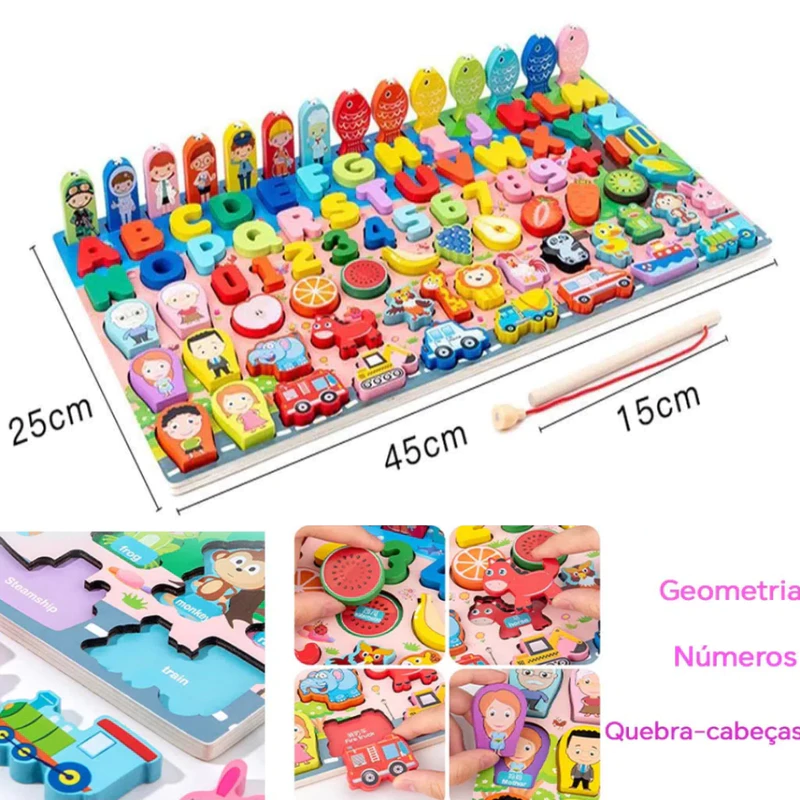 Brinquedo Magnético Montessori Quebra-Cabeça Alfanumérico de Madeira — foto 3