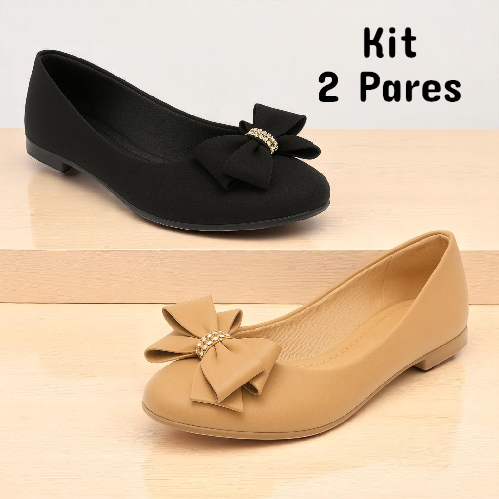 Kit 2 Pares Sapatilha Feminina Casual Nude e Preta