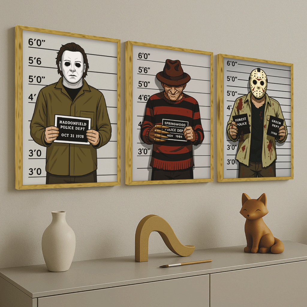 Kit 3 Quadros Decorativos Vilões Famosos | Sala Quarto Nerd Geek Pop Art Cinema Terror