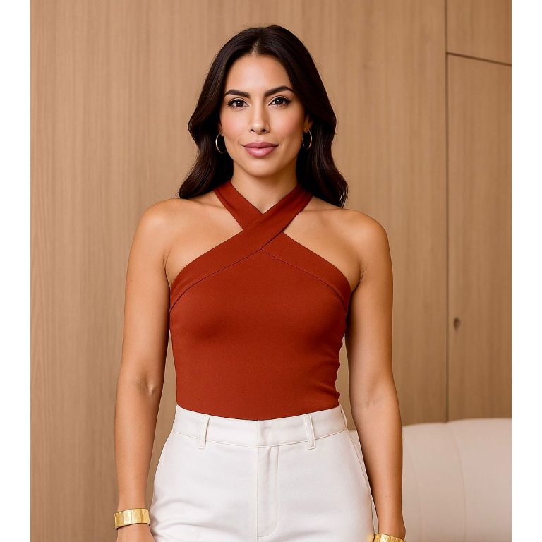 Blusa Feminina Elegante Alça Cruzada Suplex Premium Regata Trançada Basica