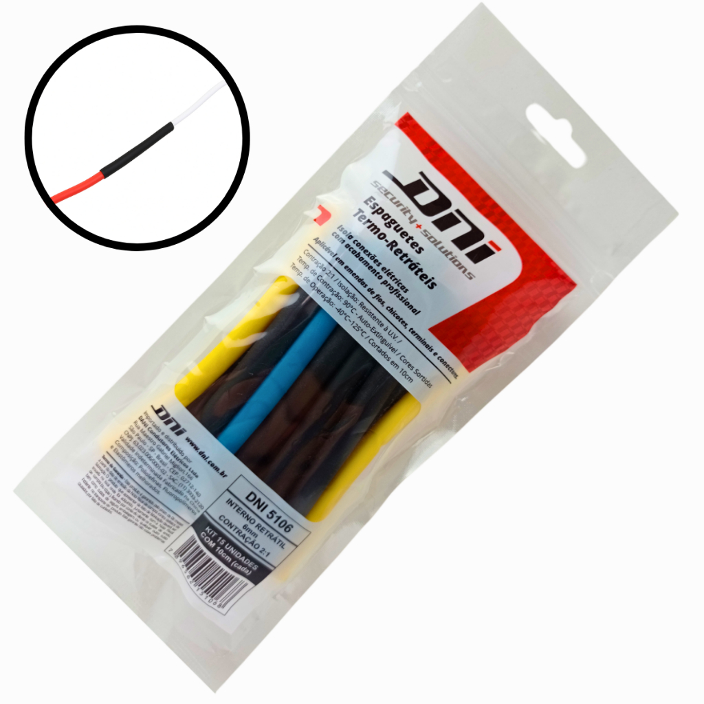 Tubo Termo Retrátil Espaguete 6 mm Modelo DNI 5106 Emenda de Fios Isolante