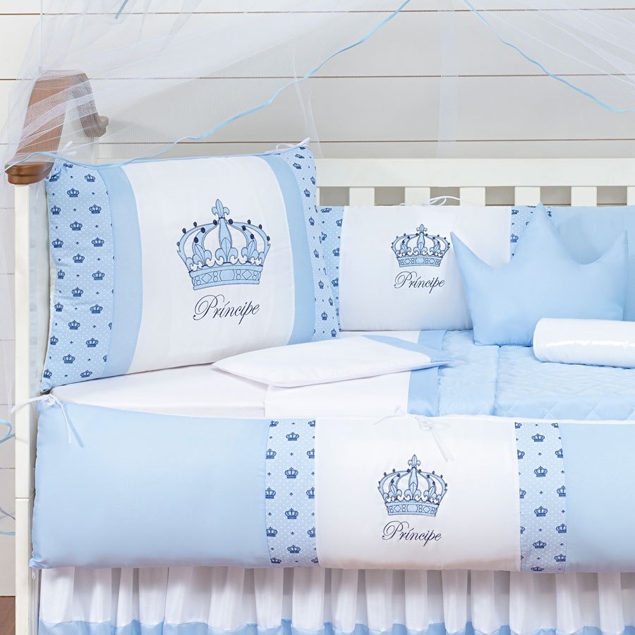 Kit Berco Coroa 2 Lat 11 Pcs Menino Principe Azul Bebe Coroinha Protetor Americano Mosquiteiro