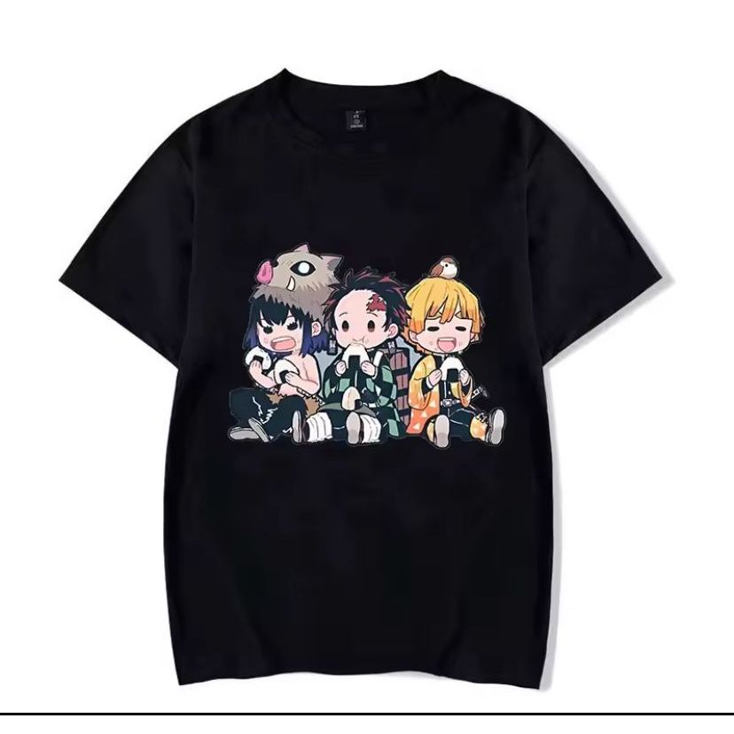 Camiseta Anime Demon Slayer Unissex Estampa Chibi Kimetsu no Yaiba Algodão Casual Otaku Geek Nerd
