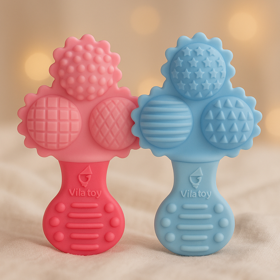 Chocalho Mordedor Bebe Bolas Coloridas Vinil Atóxico Livre Ftalato Sensorial Visual Gengiva Dentição 2 Meses INMETRO em Oferta na Shopee