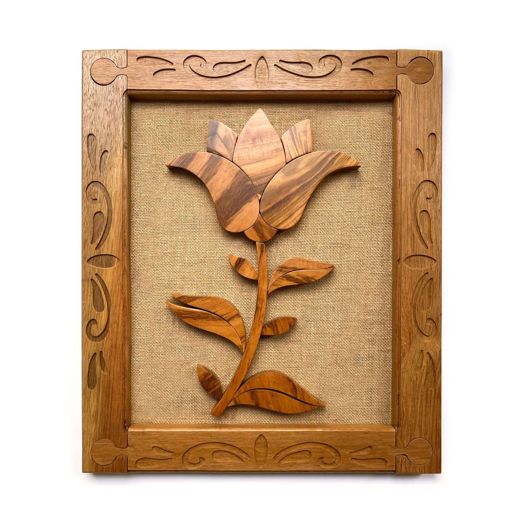 Quadro Decorativo Artesanal Flor De Lótus Em Madeira Maciça Grande 64x54cm em Oferta na Shopee