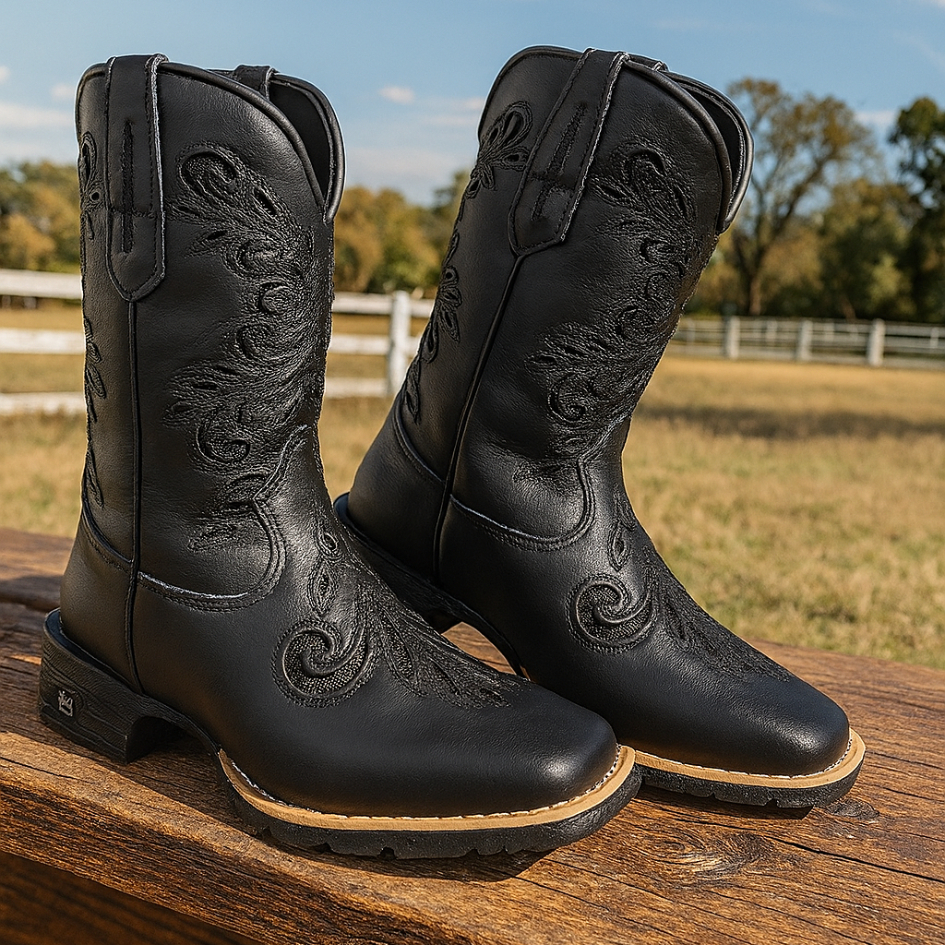 Bota Country Feminina Texana Couro Western Moda Rustica Detalhe Glitter